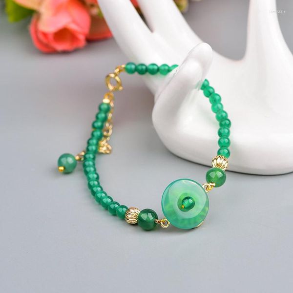 Charm Pulseiras Elegante Simples Verde Paz Fivela Pulseira Temperamental Requintada Ágatas Miçangas Strand Presente de Super Fada