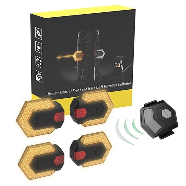 Luci per bici 4Pcs Set Indicatori di direzione Luce posteriore anteriore Telecomando wireless intelligente Lampada di coda per bicicletta Avviso di sicurezza LED Fanale posteriore 230619