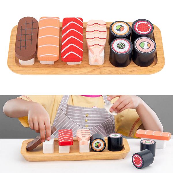 Mutfaklar Yemek Oyun Çocuk Mutfak Pretend Play Rol Sushi Toys Ahşap Gıda Seti Çocuklar İçin Yemek Seti Aksesuarları Oyuncaklar 230617