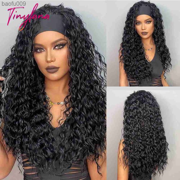 Curly Headband Sintética Perucas Natural Preto Longo Mulheres Headband Peruca Água Profunda Onda Bohemian Cabelo Para Mulheres Negras Cabelo Falso L230520