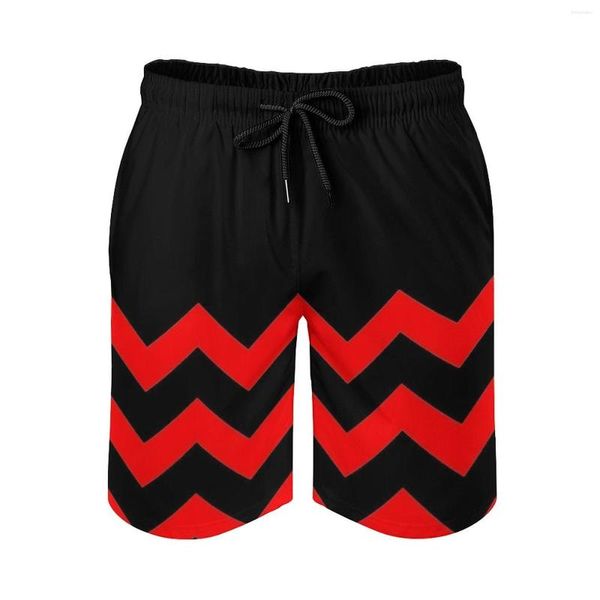 Shorts masculinos vermelho e preto padrão meio tom-By Ozcushionstoo estampado nadar praia prancha de banho maiô solto calção masculino respirável