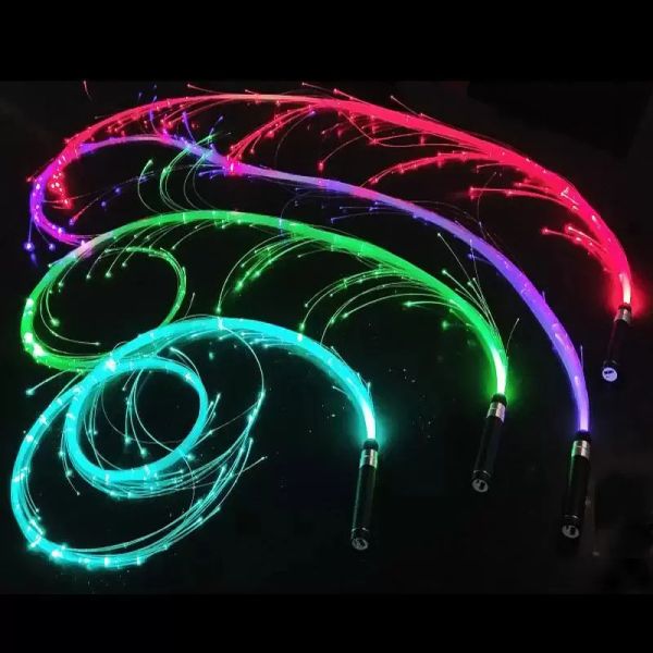 Chicote de fibra óptica de led, espaço de dança, super brilho, modo de efeito de cor única, giratório para festas de dança, shows de luz