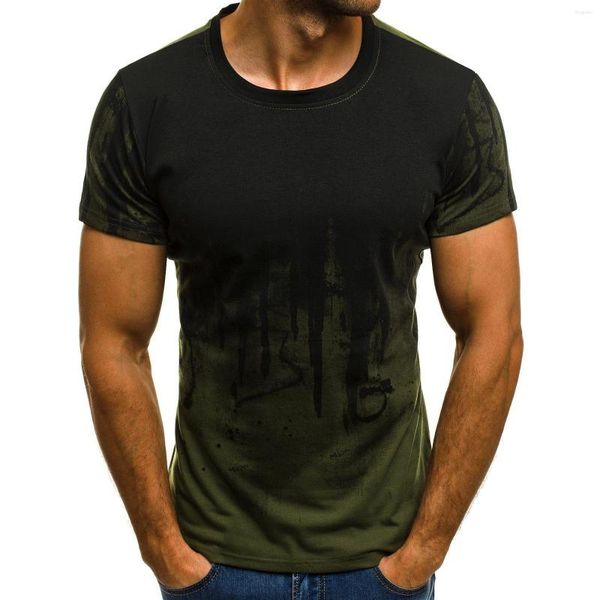 Camisetas Masculinas 2023 Boca Curta Masculina Hiphop Streetwear Fitness Cor Gradiente Masculina -camisa Impressa Moda -camisas 3XL Tops