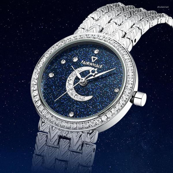 Relógios de pulso Mark Fairwhale Starry Sky Dial Relógio de luxo Lady Sparkling Diamond Splicing Relógios de quartzo Elegante elegante 3350