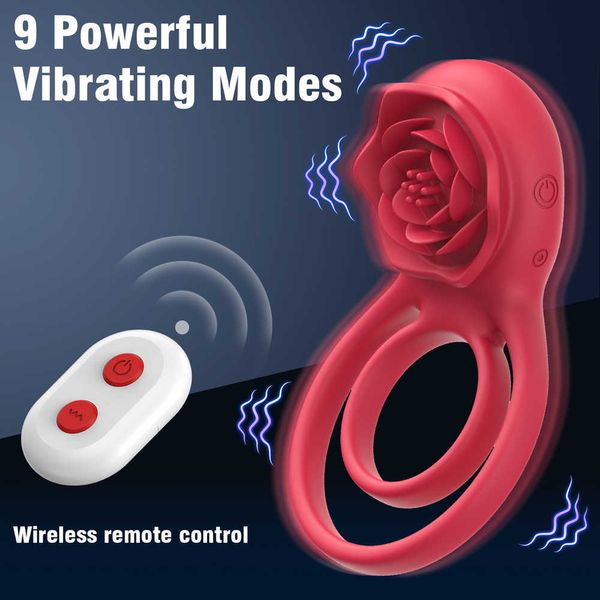 Brinquedo Rose Atraso Ejaculação Penis Vibrador Anel para Homens Controle Remoto Ereção Cock Rings Estimulador de Clitóris Sextoy Casais