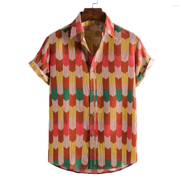 Erkekler Sıradan Gömlek Erkekler Artı Boyut Gevşek Yaz Kısa Kollu Gömlek Vintage Çizgili Hawaii Plajı Erkek Bluz Erkekler 2023