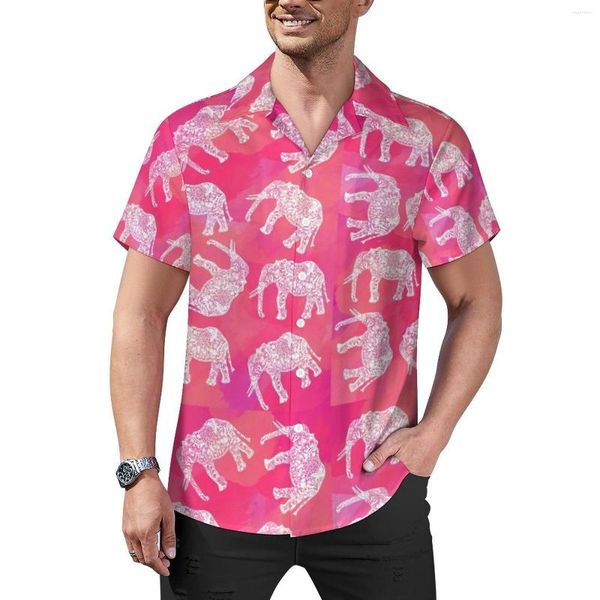 Herren-Freizeithemden, Stammes-, Blumen- und Elefantenblusen, rosafarbener Tierdruck, Hawaii-Kurzarm-Grafik, trendiges, übergroßes Strandhemd, Geschenk