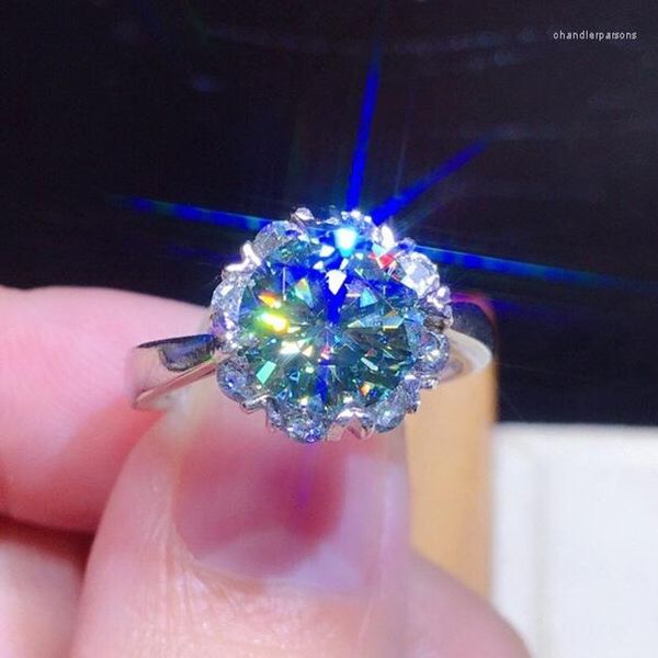 Cluster-Ringe: 2 Acht-Herz-Pfeil-plattierter PT950-Imitat-blau-grüner Mossan-Diamant-Ring mit vollständiger Öffnung
