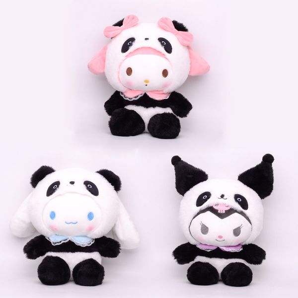 Großhandel Anime Panda Cinnamoroll Melody Plüschtier Kuromi Cross Dressing Puppe Kinderspiel Playmate Company Aktivität Geschenk Zimmer Ornament