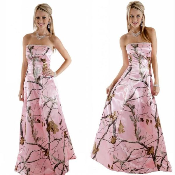 Vintage Country Pink Camo Brautkleider mit kristallbesetztem, trägerlosem Ausschnitt Realtree A-Linie Brautkleider Hochzeitskleidung295q