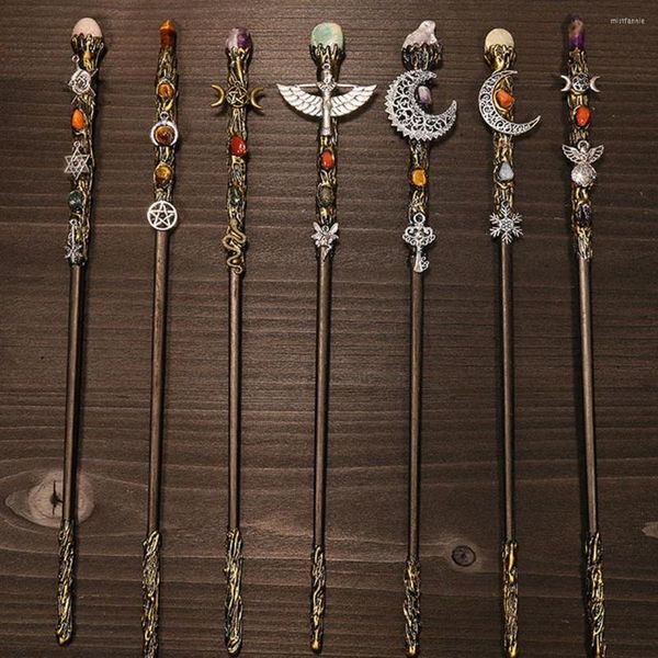 Grampos de cabelo Cristal natural Jóias feitas à mão Bastão mágico Princesa Cosplay Adereços Varinha de fadas ornamento Moom Acessórios vintage Presentes de Halloween