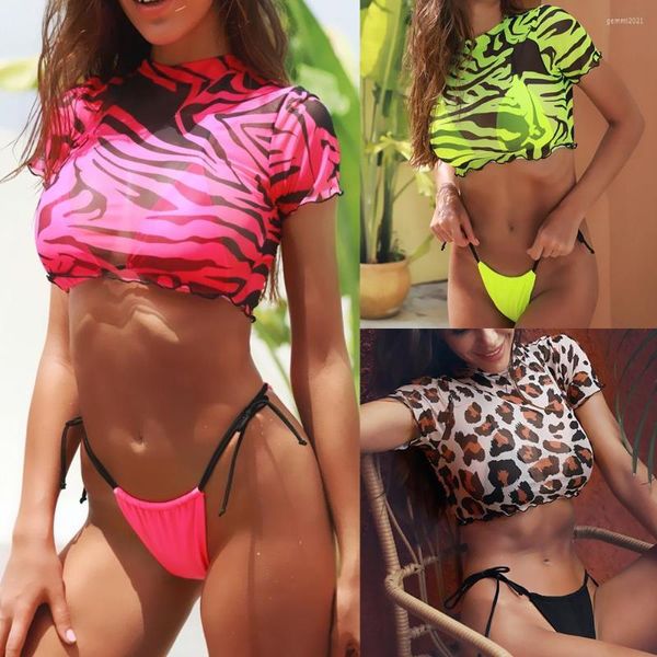 Roupa de banho feminina 2023 Sexy 3 peças conjunto de biquíni borboleta transparente transparente maiô preto verão praia biquíni maiô feminino