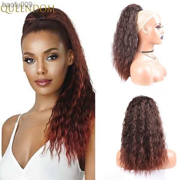 Afro Kinky Kıvırcık Çizme At kuyruğu Perukları Kadınlar için Doğal Kahverengi Kıvırcık Ponytails Peruk Sentetik Klipsi Midilli Kuyruk Saç L230520