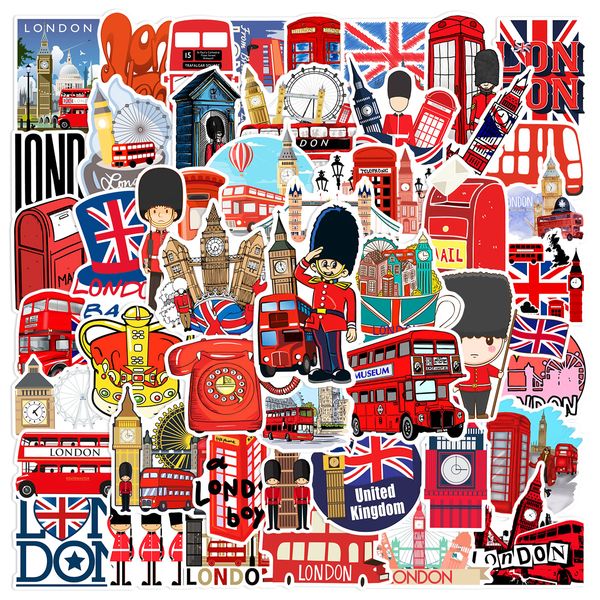 50 Stück London Red Buses Aufkleber Laptop Aufkleber, Motorrad Fahrrad Gepäck Aufkleber Graffiti Patches für Kinder L50-402