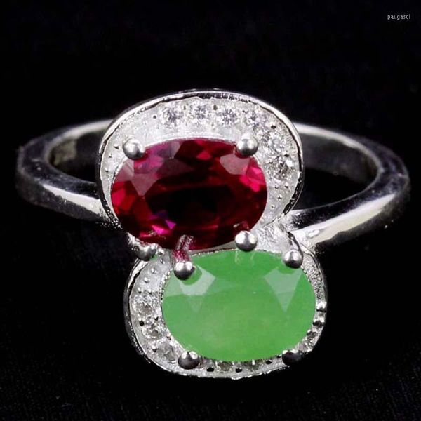 Anelli a grappolo 16x11mm Jazaz 4.7g Luxury Real Pink Sapphire Green Emerald Ruby Amethyst 925 Solid Sterling Silver