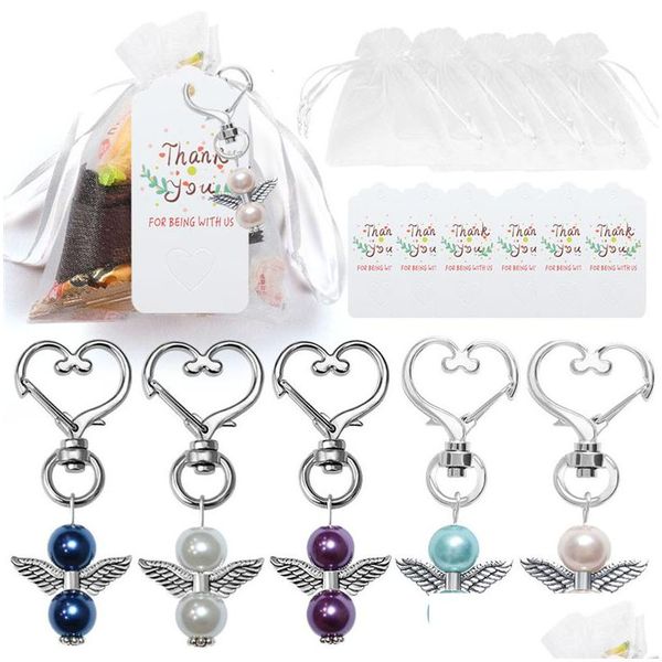 Outros suprimentos para festas festivas 20 pçs/conjunto anjo chaveiro lembrancinhas com etiqueta Kraft de agradecimento Sacos de organza branco para menina menino batismo casamento Dhp6N