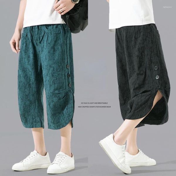 Pantaloni da uomo Moda Uomo Harajuku Button Polpaccio Harem 2023 Pantaloni estivi da uomo Pantaloni sportivi da uomo stile cinese vintage