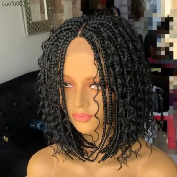 Peruca trançada curta Kinky Twist perucas para mulheres negras resistente ao calor caixa de crochê trançada peruca trançada sintética africana peruca de cabelo L230520