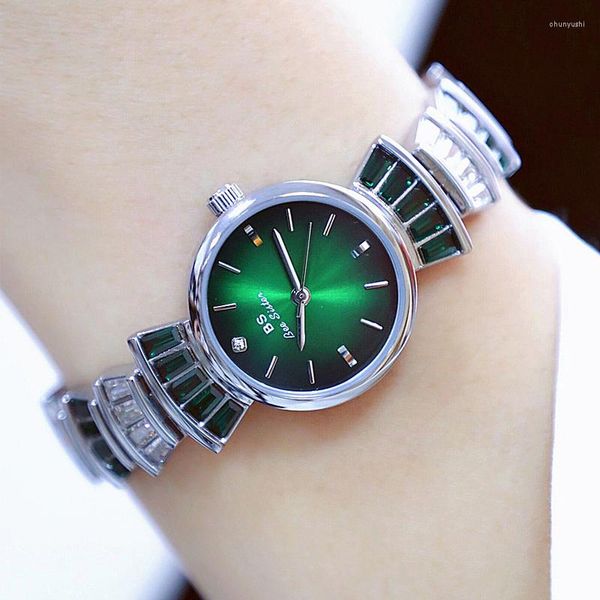 Нарученные часы 2023 BS Light Luxury Green Watch Женщины маленькие часы Quartz Водонепроницаемые модные бренды Ladies