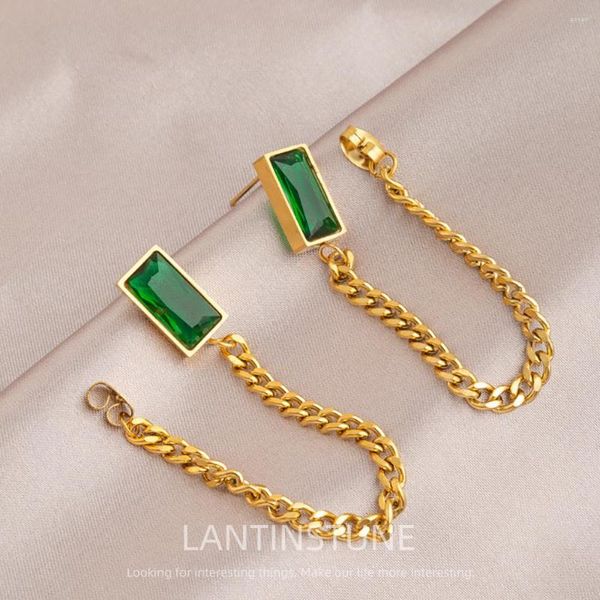 Серьги -герметики элегантный золотой кисточек квадрат зеленый хрусталл для женщин