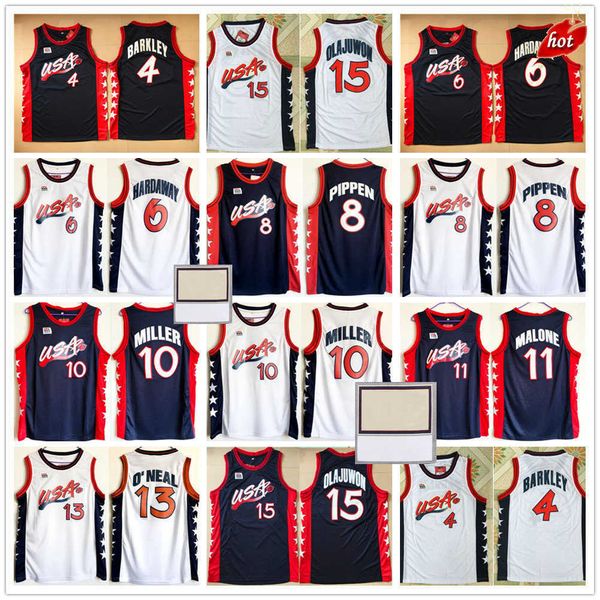 Mitchell e Ness 1996 EUA Dream Team Basketball Jerseys Personalizado 15 Hakeem Oluwon 6 Penny Hardaway 4 Charles Barkley 10 Reggie Miller 8