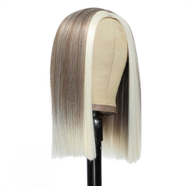 Nxy Hair Perücken 8 14 Zoll kurzer Bob gerade blond braun gefärbt hitzebeständig tägliches Cosplay für amerikanische Frauen 230619