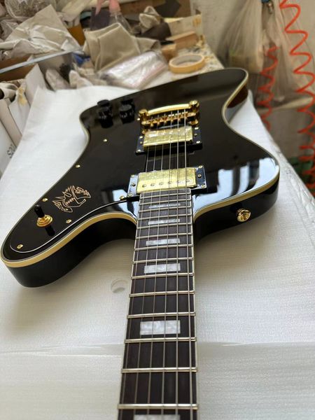 Guitarra elétrica de 6 cordas preto sólido mogno corpo ouro hardware