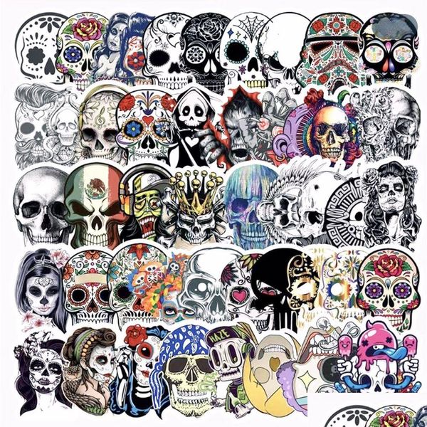 Adesivi per auto 50Pcs Cartoon Color Horror Skl Halloween Scheletro Graffiti Sticker Lage Flat Skateboard Ghost Face Impermeabile all'ingrosso Dhcdg