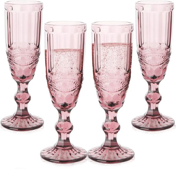 Calice colorato vintage pressato a macchina Vino bianco Flute da champagne Bicchiere da acqua Calici in vetro verde blu rosa Coppa in vetro 0619