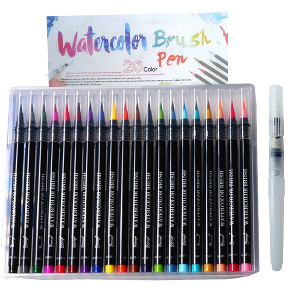 Suluboya fırça kalemleri 20 adet suluboya boya fırçaları Okul malzemeleri için kullanılan renk sanat işaretleri ile kırtasiye renk kitapları çizgi kitaplar kaligrafi 230619