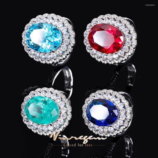 Cluster-Ringe Vinregem 12 16mm Oval Lab erstellt Smaragd Saphir Aquamarin Rubin Edelstein Klassischer Ring für Frauen Cocktail Schmuck Großhandel