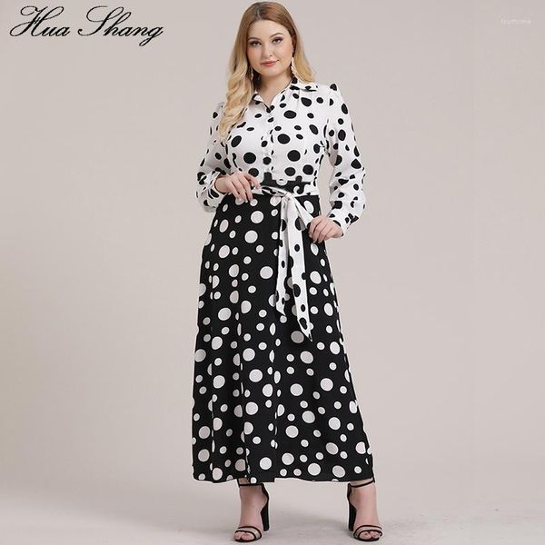 Lässige Kleider 5XL Plus Size Kleid Frauen 2023 Herbst Langarm Polka Dot Print Hemd Weiß und Schwarz Kontrastfarbe Maxi