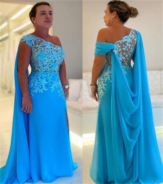 Atemberaubendes blaues Kleid für die Brautmutter 2023, elegantes One-Shoulder-Spitze-Bräutigam-Mutter-Abend-Partykleid, luxuriöses arabisches Abaya-Abschlussball-Partykleid für formelle Anlässe 2023