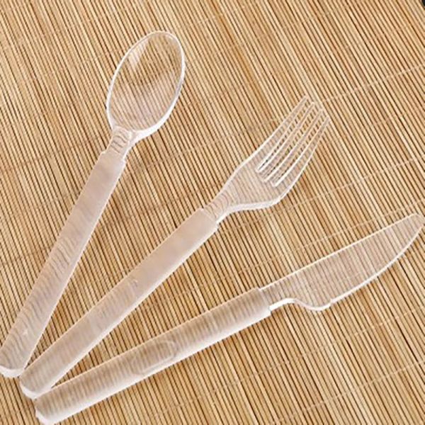 Set di posate in plastica usa e getta trasparenti Forchette con manico lungo Cucchiaio Coltelli per utensili da tavola occidentali Set di stoviglie