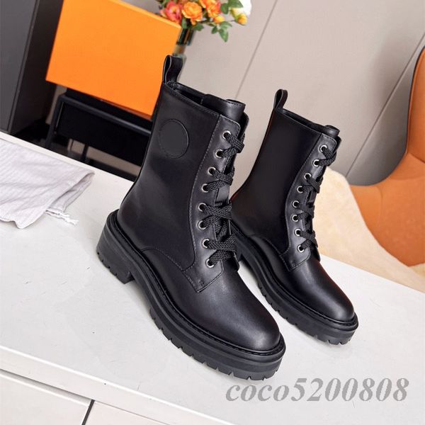 Outono Inverno Botas Femininas Preto Couro Genuíno Plataforma Botas Curtas Salto Grosso com Cadarço Sapatos de Designer Costura Zapatillas