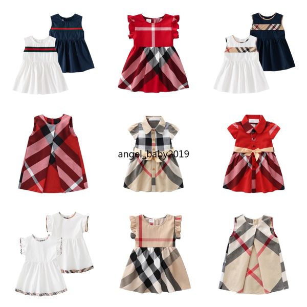 Verão de manga curta meninas roupas da criança camisa xadrez vestido plissado causal confortável roupas da menina do bebê vestido de princesa 1-6 anos