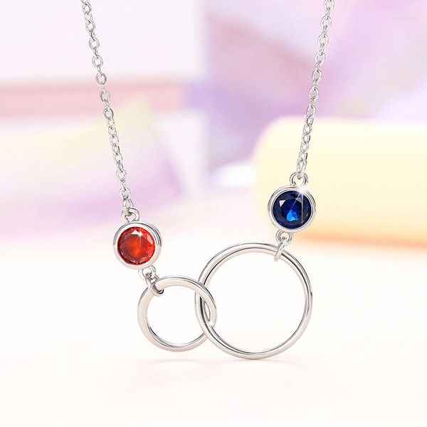 Personalidade de moda Fashion Únique azul vermelho cúbico zirconia colar de anel duplo diariamente jóias de estilo minimalista