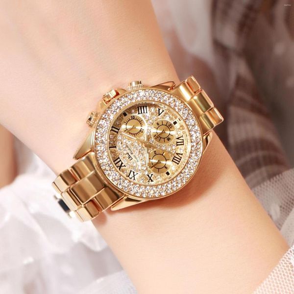 Orologi da polso Donna Luxury Fashion Orologi in acciaio Uomo Crystal Rhinestone Reloj Woman Watch Sparkling Shining Large Dial Brand