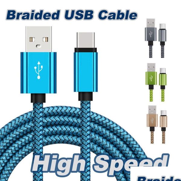 Cabos de telefone celular Tipo C Usb Carregamento rápido Sincronização de dados Forte cabo trançado micro carregador para celulares universais Drop Delivery Phone Dhwau