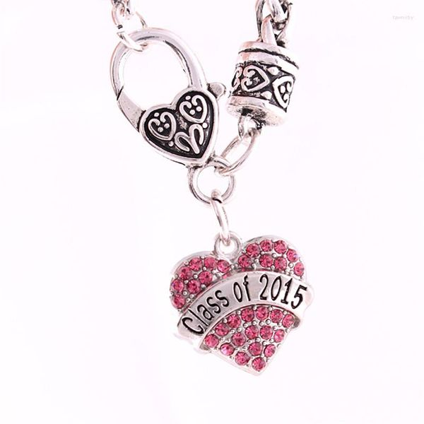 Bracelets à breloques Bracelet coeur féminin Commémorer le cadeau pour la classe de bijoux BFF de 2023 Cristaux écrits Chaîne à maillons de blé Goutte en alliage de zinc