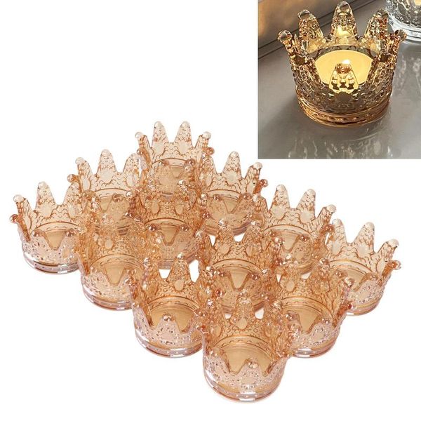 Portacandele 12Pcs Portacandela 3.0in Clear Crown Style Ambra Ampiamente usato piccolo per l'ufficio di nozze per feste