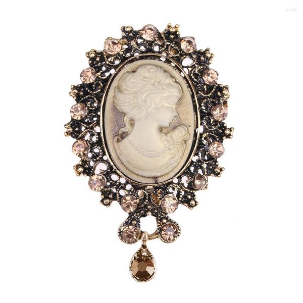 Broschen Lureme Vintage elegante viktorianische Dame Schönheit Cameo mit Kristall Brosche Pin für Frauen (br000017)