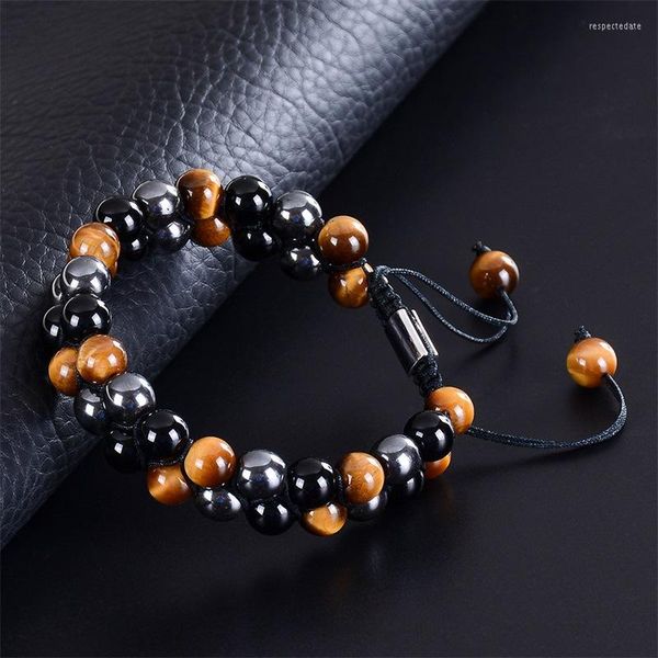 Charm Bracelets 6mm10mm Mixed Natural Stone Moda Design Clássico Mão Trançada Corda Frisada Dupla Renda Pulseira Para Homens Jóias Acessórios