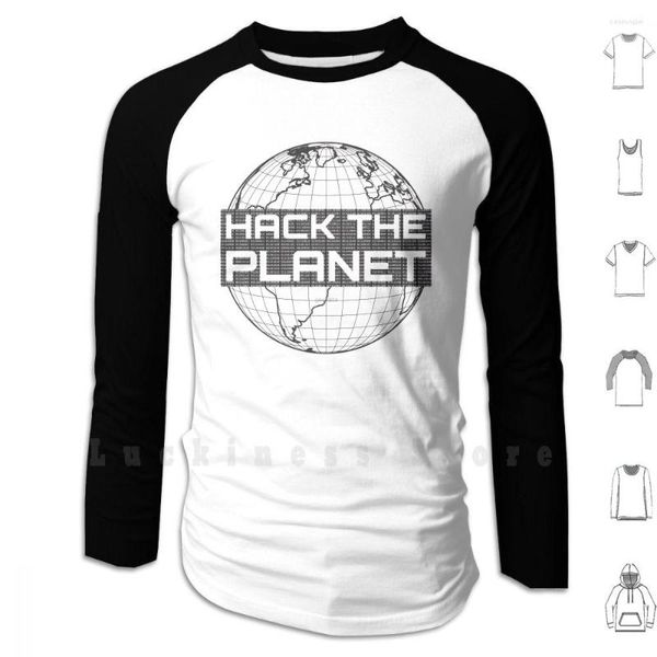 Herren-Kapuzenpullover Hack The Planet – dunkelgraues Globus-Design für Computer-Hacker, langärmelig, Admin-Binärcode-Coder