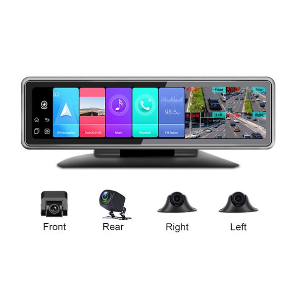 12-Zoll-Auto-DVR T88 4G FHD 1080P Android 9.0 Videorecorder mit 4 Kameras 2 GB + 32 GB GPS-Navigation ADAS Nachtsicht 360°-Panoramamonitor