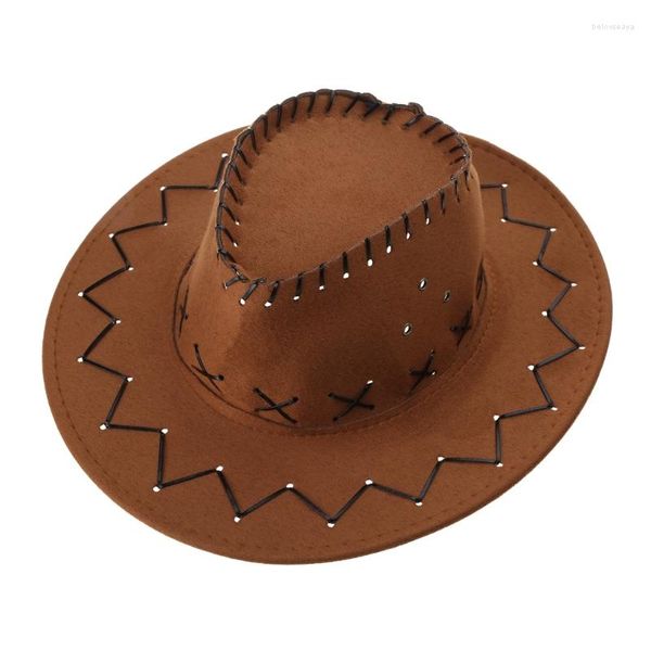 Berretti Cappello da cowboy per bambini unisex semplice Cappello da cowboy alla moda in pelle scamosciata occidentale per accessori per costumi di Halloween Puntelli per Pografia Drpship