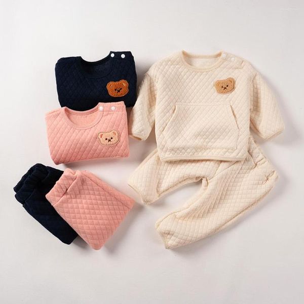 Giyim setleri kız bebek erkek kıyafetler seti ayı uzun kollu üst pantolon 2 adet doğumlu eğlence sporu bahar sonbahar kostüm takım elbise kış