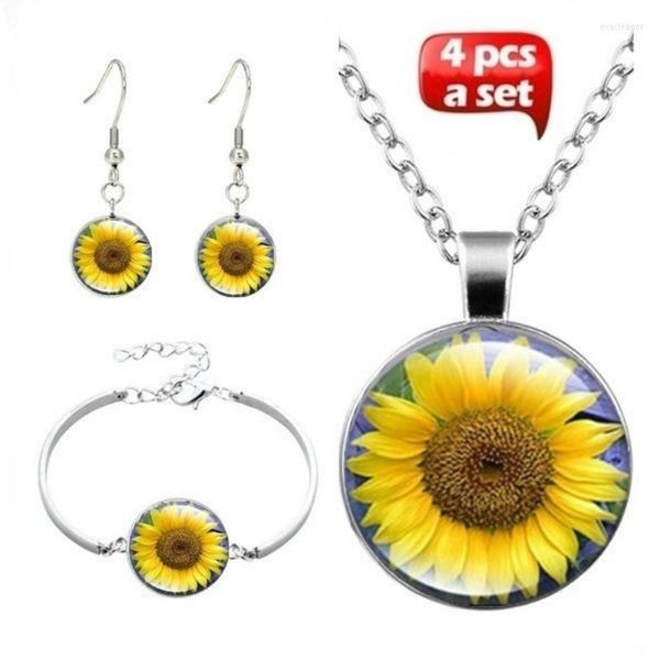 Collana Orecchini Set Delysia King Women Sunflower Time Gemstone Trendy 4pcs Jwellery Sets