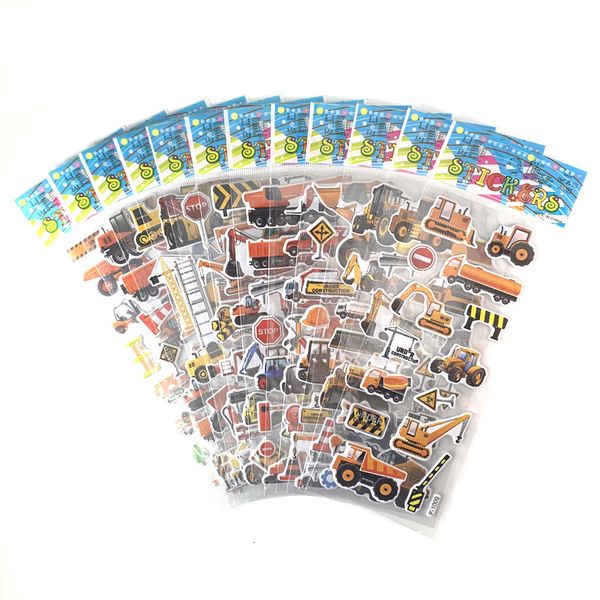 Adesivi Giocattolo per Bambini 12 FogliSet di Veicoli di Ingegneria Escavatore Cartoon Bubble Sticker per Ragazzi Scrapbooking Cognitive Eonal Toys 230617