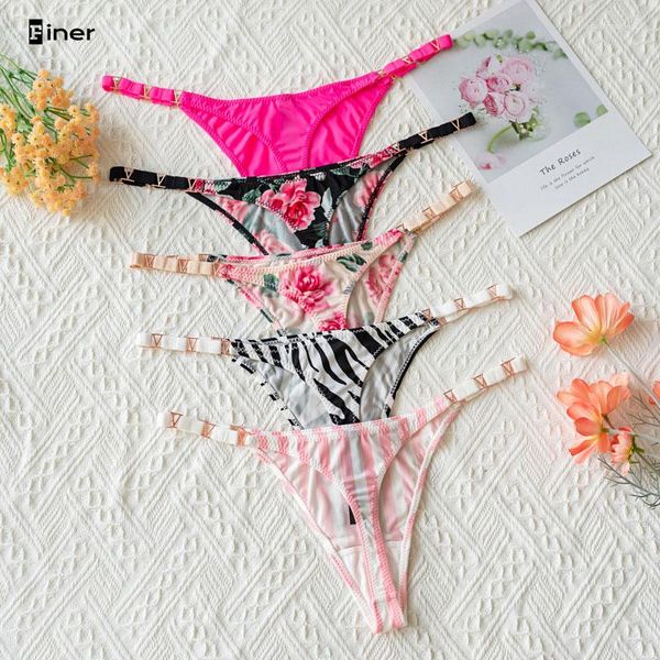 Calcinha feminina sexy marca bikini tanga mulheres metal gelo seda roupa interior zebra floral baixa ascensão luxo string menina fantasia